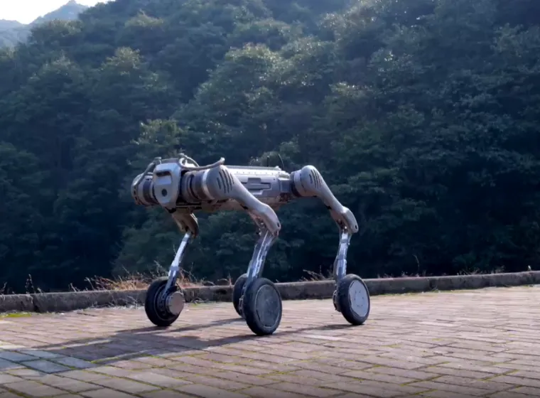 Unitree B2-W robot showcasing advanced mobility features